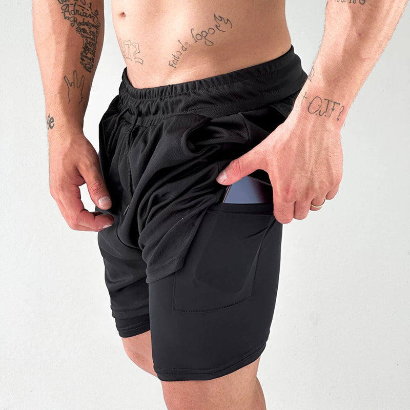 Shorts Masculino 2 em 1 Corrida Liso