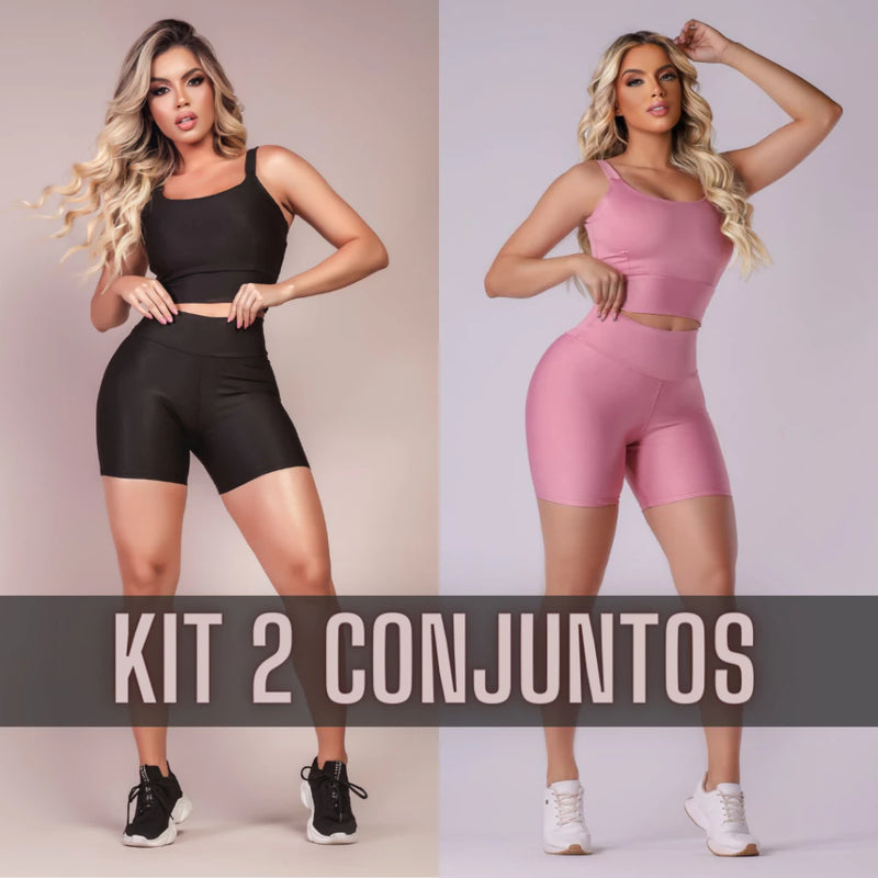 Kit 2 Short e Cropped - Conjunto Cintura Alta