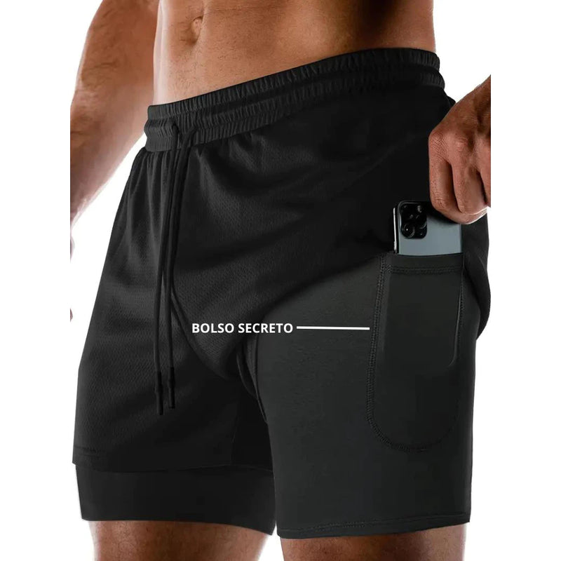 Kit 3 Shorts Masculino 2 em 1 Compressão