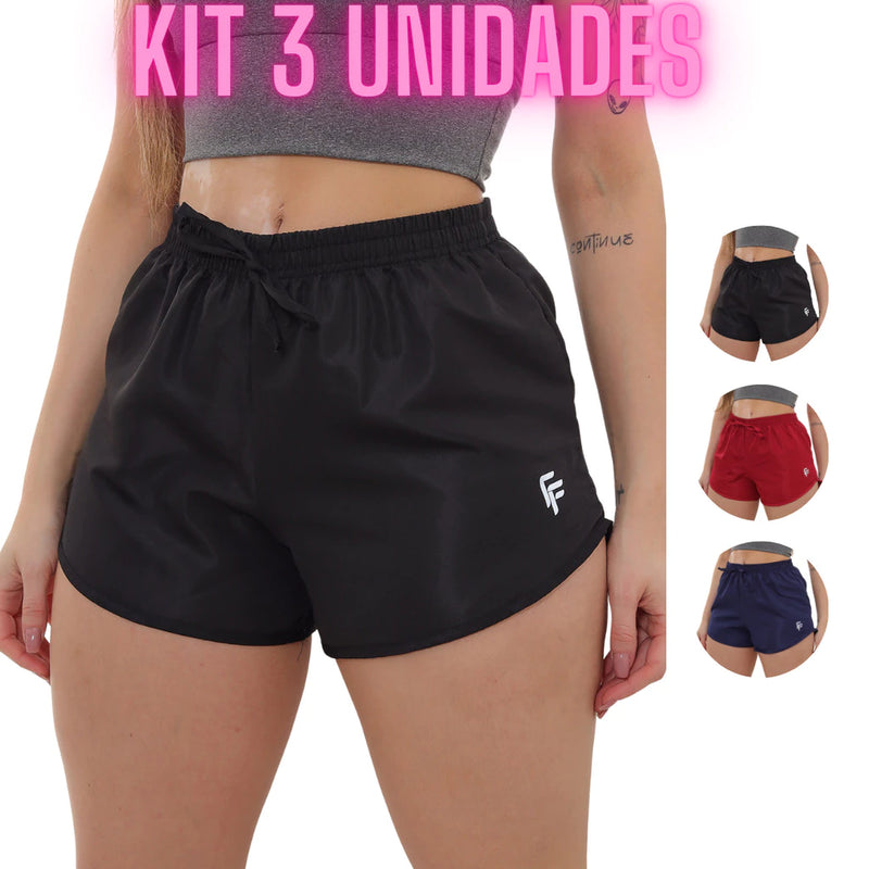 Kit 3 Shorts Femininos Tactel